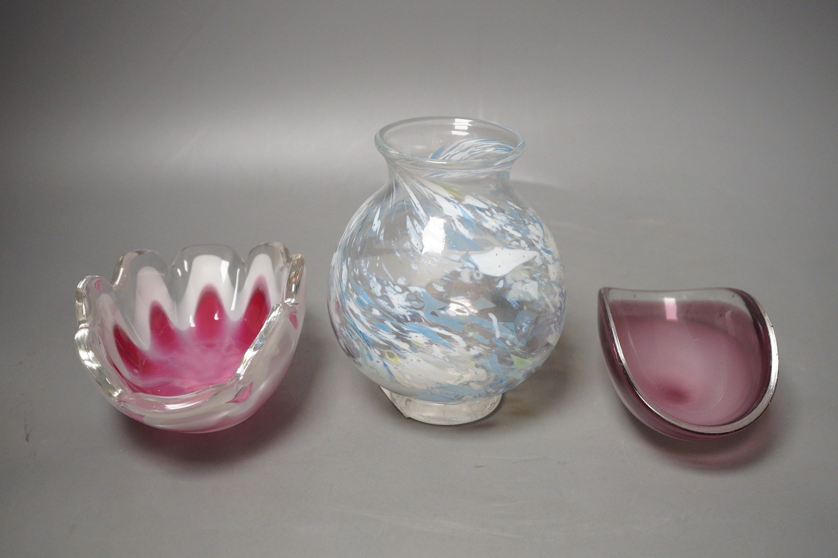 A Muller Freres studio glass vase and two Flygfoys (glass dishes) (3), tallest 13cm